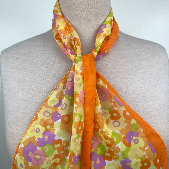 Accessories - 100% Polyester Silk Feel 60s Hippie Floral Print Scarf 57.5" X 6"